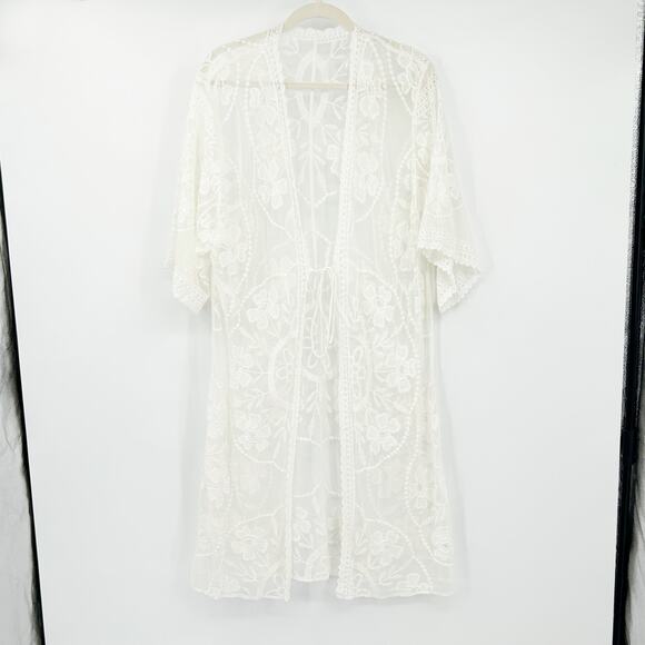 Womens Bundle Lot (2) Whimsigoth Sheer Floral Lace Kimono Swim Beach Cover Up - Picture 9 of 15
